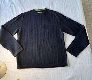 Vintage Abercrombie & Fitch Sweater Mens LG Blue Ribbed Knit Muscle Fit Y2K